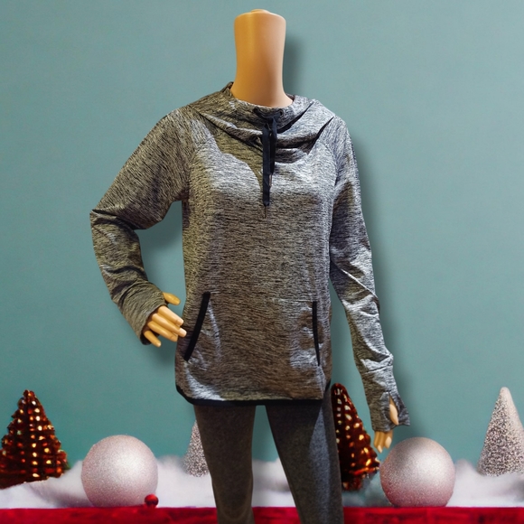 90 Degree By Reflex Women's Fleece Brushed Activewear Heathered Silver Hoodie - Picture 4 of 16